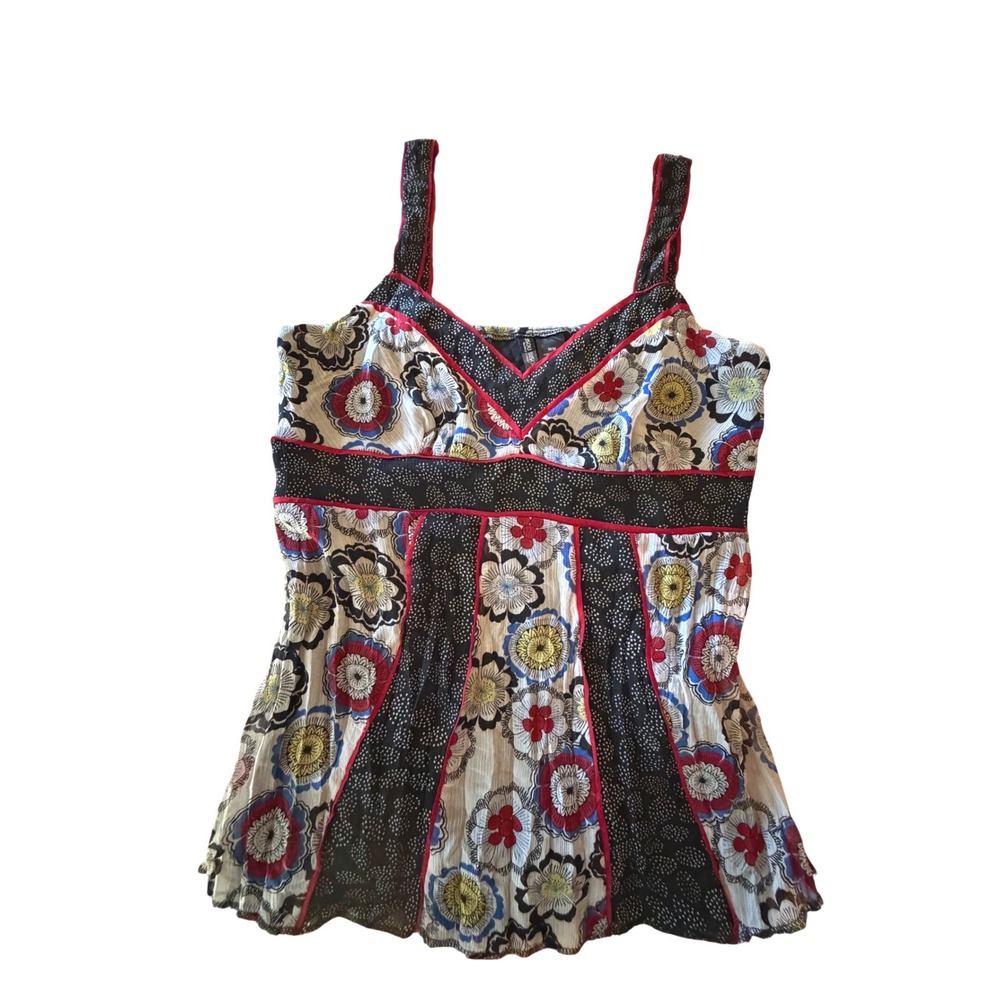 Bisou Bisou Michele Bohbot Floral Polka Dot Empire Waist Top Sleeveless Medium